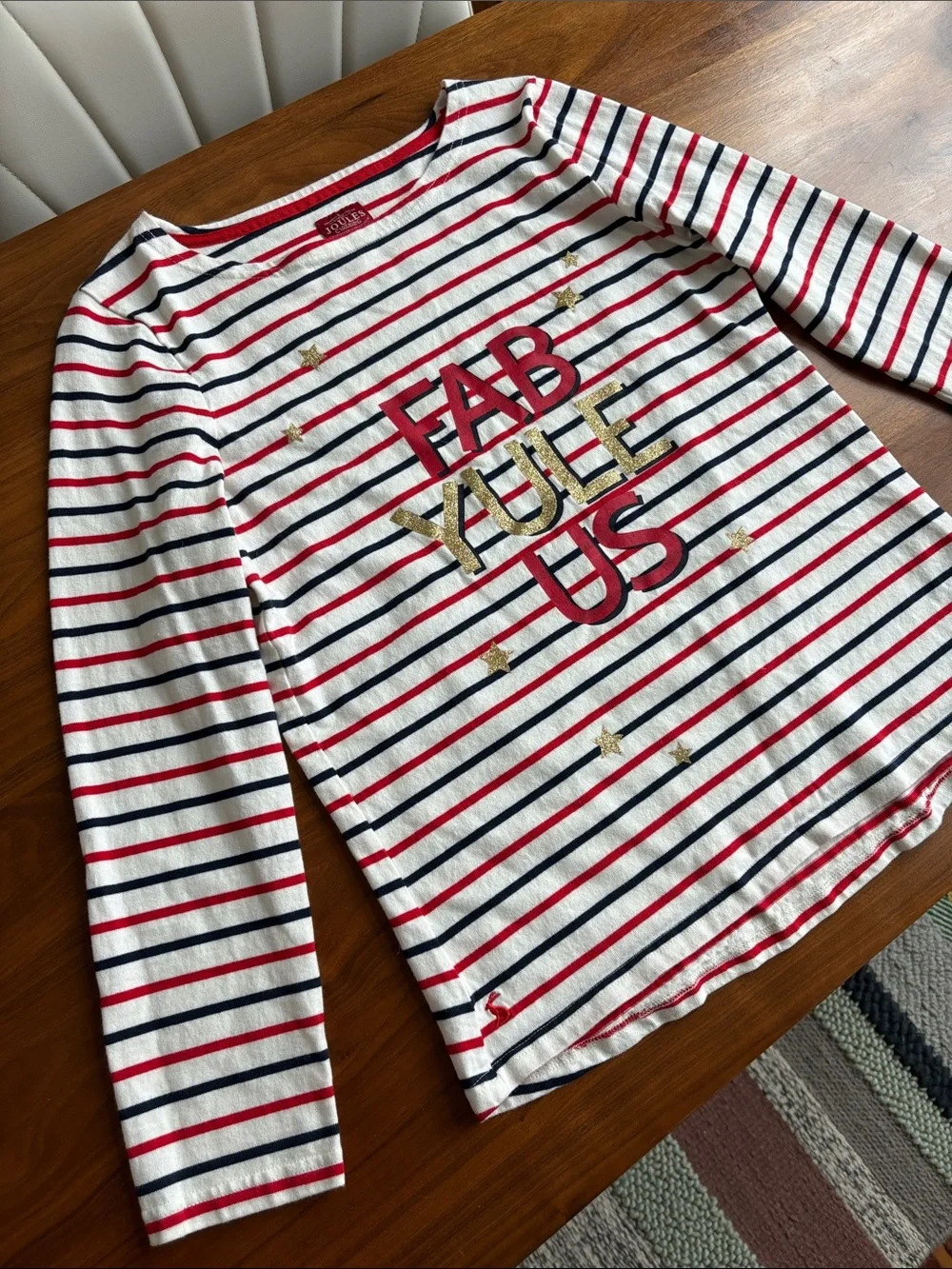 Joules Harbor Tee “Fab Yule Us” Striped Top | Size US 10 🇺🇸 - Picture 3 of 8